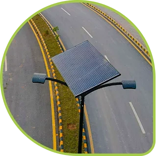 Solar-powered street light installation on highway